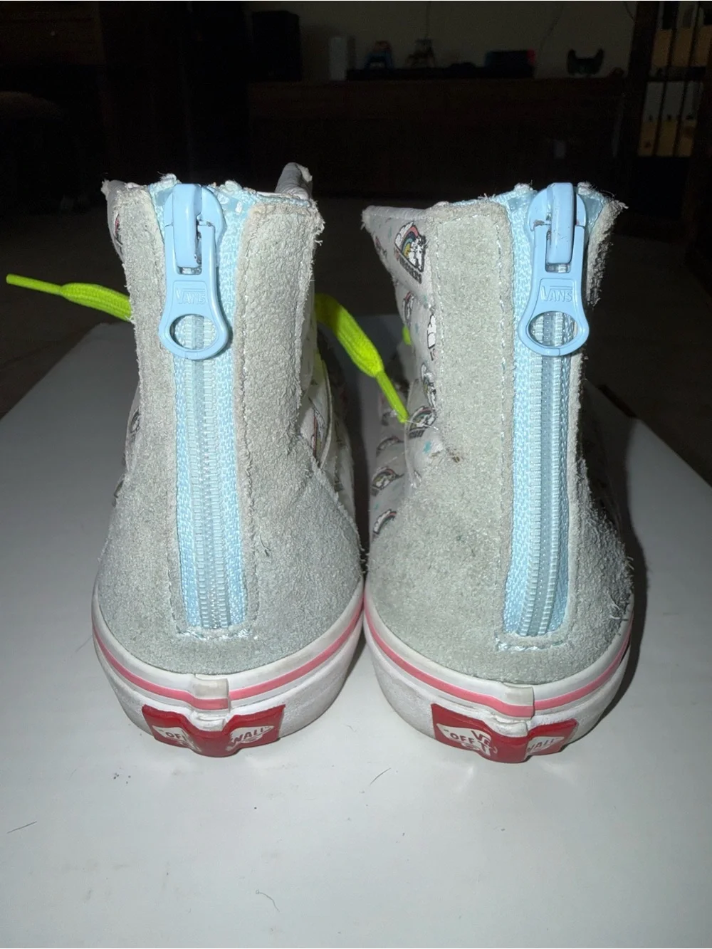 Vans White Skate Shoe with Neon Yellow Accents